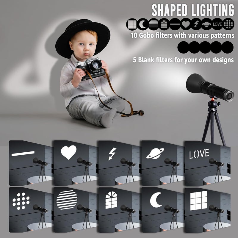 NiceVeedi 4-Color Handheld Photography Lighting Kit with 15 GOBO Filters & Tripod, 6000mAh Rechargeable Photography Flashlight with Diffusion, Zoomable Lighting for Video Recording/Sunset - Image 3